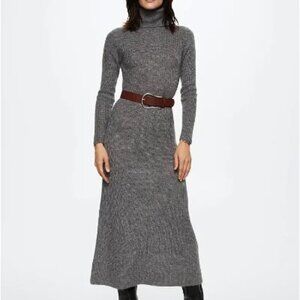 MANGO MNG Knitted Turtleneck Dress Grey BNWT Women's Size Small/US 4